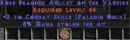 Paladin Amulet - 3 Combat Skills & 8% ML - Europe Non-Ladder