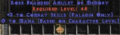 Paladin Amulet - 3 Combat Skills & 0.75 MPL - East Non-Ladder