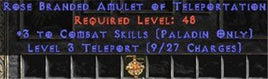 Paladin Amulet - 3 Combat Skills & Teleport - Europe Non-Ladder