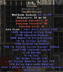 Passion Berserker Axe - 160-224% ED & 50-79% AR - Europe Non-Ladder