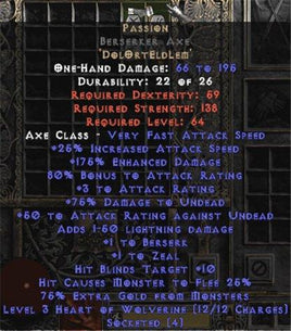 Passion Berserker Axe - 160-224% ED & 80% AR - Europe Non-Ladder