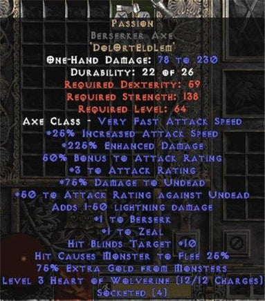 Passion Berserker Axe - 225% ED & 50-79% AR - Europe Non-Ladder