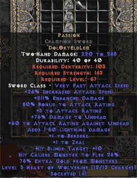 Passion Champion Sword - 160-224% ED & 80% AR - Europe Non-Ladder