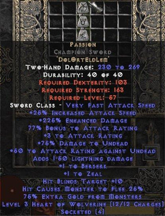 Passion Champion Sword - 225% ED & 50-79% AR - Europe Non-Ladder