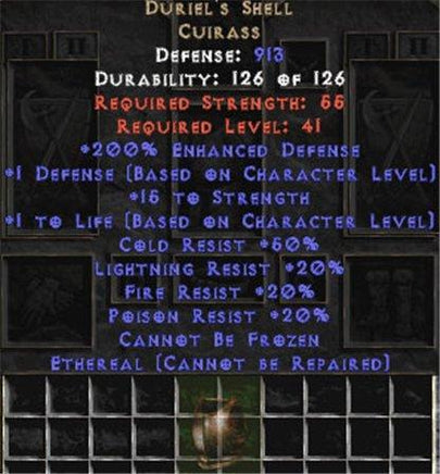 Duriel's Shell - Ethereal - 200% ED - Perfect - Europe Non-Ladder