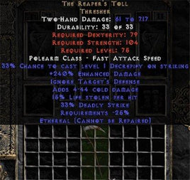 The Reaper's Toll - Ethereal - 240% ED & 15% LL - Perfect - Europe Non-Ladder