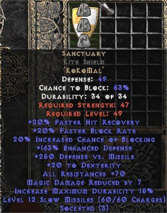 Sanctuary Kite Shield - 70 Res & 175% ED - Perfect - East Non-Ladder