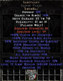 Sanctuary Sacred Targe - 45 Res - 105-114 Res - Europe Non-Ladder