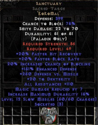 Sanctuary Sacred Targe - 45 Res - 105-114 Res - Europe Non-Ladder