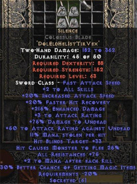 Silence Colossus Blade - East Non-Ladder