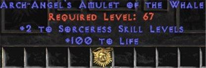 Sorceress Amulet - 2 All Sorc Skills & 100 Life - East Non-Ladder