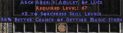 Sorceress Amulet - 2 All Sorc Skills & 35% MF - Europe Non-Ladder