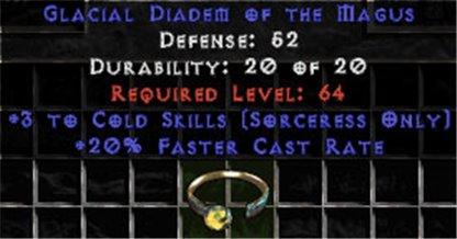 +3 Sorceress Cold Skills/20% FCR Diadem/Tiara/Circlet - East Non-Ladder