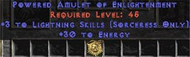 Sorceress Amulet - 3 Lightning Spells & 30 Energy - Europe Non-Ladder