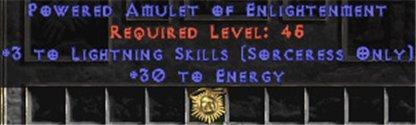 Sorceress Amulet - 3 Lightning Spells & 30 Energy - Europe Non-Ladder