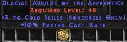 Sorceress Amulet - 3 Cold Spells & 10% FCR - East Non-Ladder