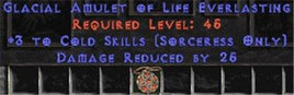 Sorceress Amulet - 3 Cold Spells & 25 PDR - Europe Non-Ladder