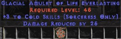 Sorceress Amulet - 3 Cold Spells & 25 PDR - Europe Non-Ladder