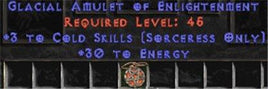 Sorceress Amulet - 3 Cold Spells & 30 Energy - East Non-Ladder