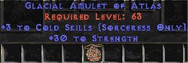 Sorceress Amulet - 3 Cold Spells & 30 Str - East Non-Ladder