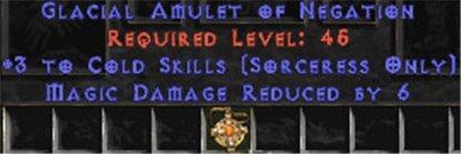 Sorceress Amulet - 3 Cold Spells & 6 MDR - East Non-Ladder