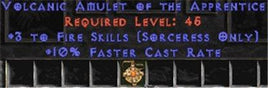 Sorceress Amulet - 3 Fire Spells & 10% FCR - East Non-Ladder