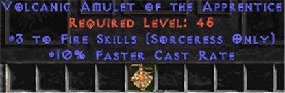 Sorceress Amulet - 3 Fire Spells & 10% FCR - East Non-Ladder