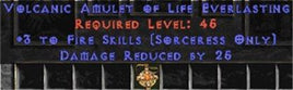 Sorceress Amulet - 3 Fire Spells & 25 PDR - Europe Non-Ladder