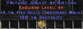 Sorceress Amulet - 3 Fire Spells & 30 Dex - Europe Non-Ladder