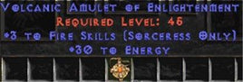 Sorceress Amulet - 3 Fire Spells & 30 Energy - Europe Non-Ladder