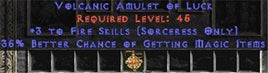 Sorceress Amulet - 3 Fire Spells & 35% MF - East Non-Ladder