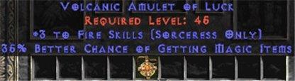 Sorceress Amulet - 3 Fire Spells & 35% MF - Europe Non-Ladder