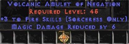 Sorceress Amulet - 3 Fire Spells & 6 MDR - East Non-Ladder