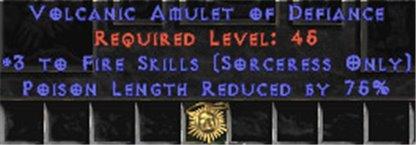 Sorceress Amulet - 3 Fire Spells & 75% PLR - East Non-Ladder