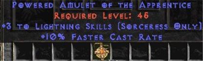 Sorceress Amulet - 3 Lightning Spells & 10% FCR - Europe Non-Ladder