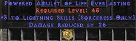 Sorceress Amulet - 3 Lightning Spells & 25 PDR - East Non-Ladder