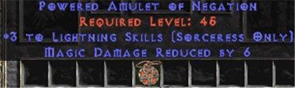 Sorceress Amulet - 3 Lightning Spells & 6 MDR - Europe Non-Ladder