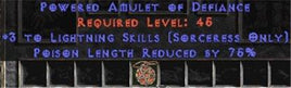 Sorceress Amulet - 3 Lightning Spells & 75% PLR - East Non-Ladder