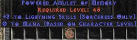 Sorceress Amulet - 3 Lightning Spells & 0.75 MPL - East Non-Ladder