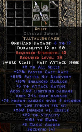 Spirit Crystal Sword - 25-29% FCR - Europe Non-Ladder