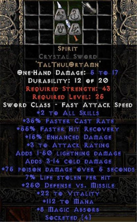 Spirit Crystal Sword - 35% FCR/112 Mana/8 MA - Perfect - Europe Non-Ladder