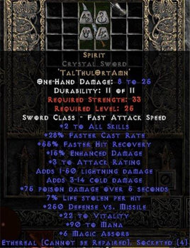 Spirit Crystal Sword - Ethereal - 25-29% FCR - Europe Non-Ladder