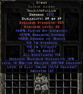 Stone Sacred Armor - 265-289% ED - Europe Non-Ladder