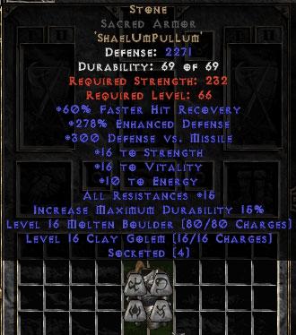 Stone Sacred Armor - 265-289% ED - East Non-Ladder