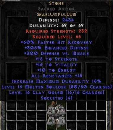 Stone Sacred Armor - 305% ED - Perfect - Europe Non-Ladder