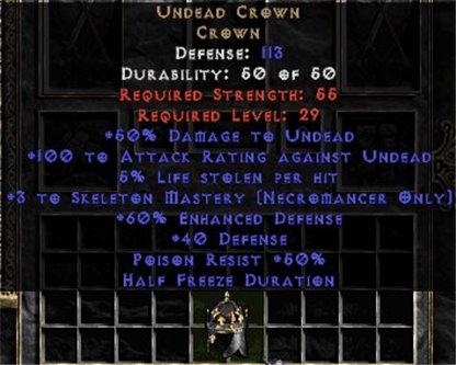 Undead Crown - 113 Def, +60% ED, +100 ARU - Perfect - West Non-Ladder