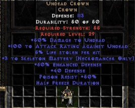 Undead Crown - 113 Def, +60% ED, +100 ARU - Perfect - Europe Non-Ladder