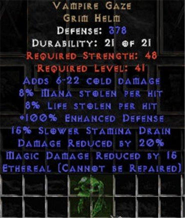 Vampire Gaze - Ethereal - 20% DR/8% LL/8% ML/15 MDR - Perfect - West Non-Ladder